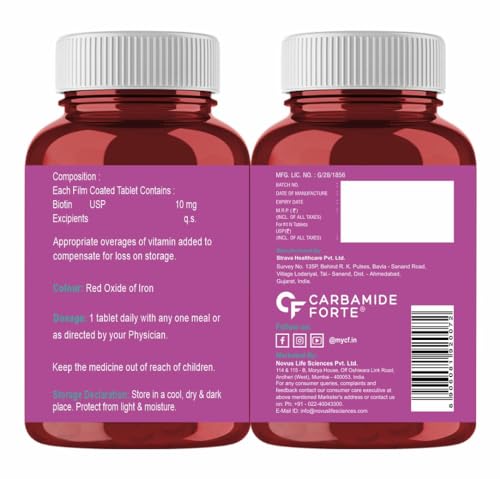 Carbamide Forte Biotin 10000 mcg Tablets for Hair Growth | Hair Vitamins for Men & Women | Biotin Supplement - 60 Tablets