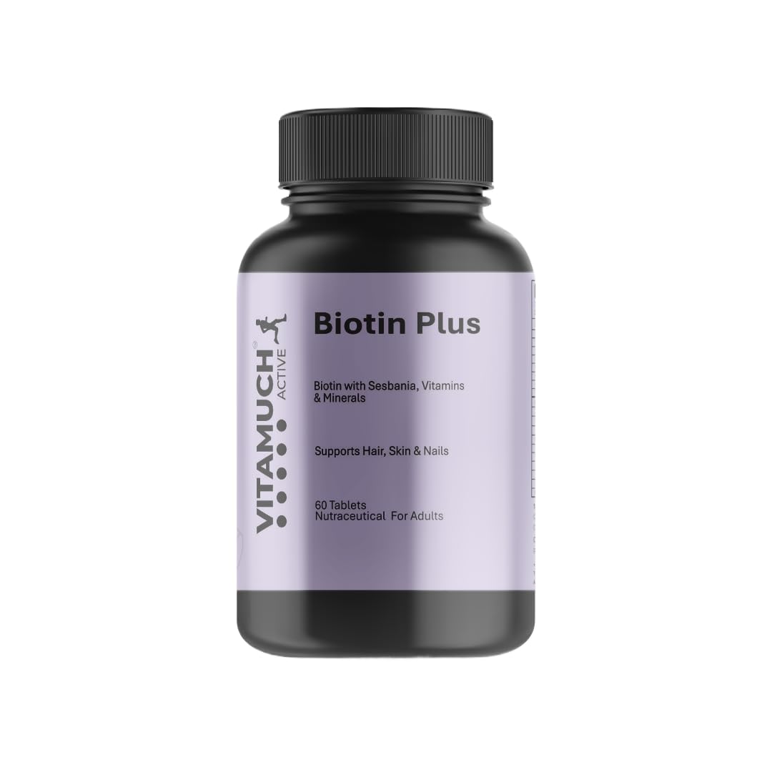 Vitamuch Biotin Plus Tablets with Zinc Iron Vitamins A C D3 E B12 Folic Acid | Hair Skin Nails Support Supplement | 60 Tablets