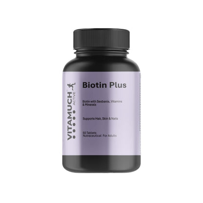 Vitamuch Biotin Plus Tablets with Zinc Iron Vitamins A C D3 E B12 Folic Acid | Hair Skin Nails Support Supplement | 60 Tablets