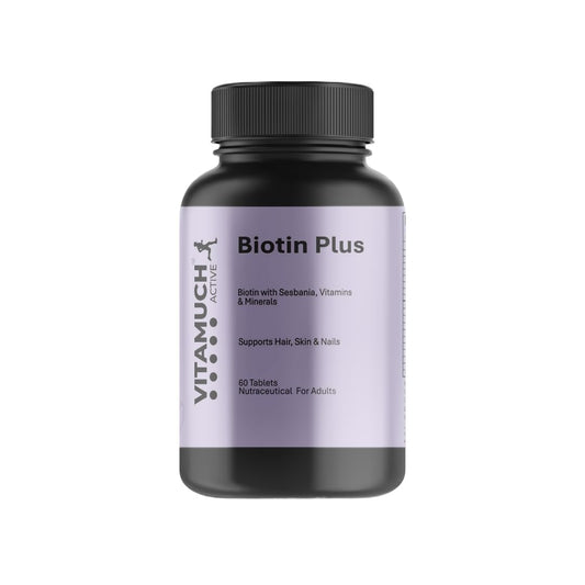 Vitamuch Biotin Plus Tablets with Zinc Iron Vitamins A C D3 E B12 Folic Acid | Hair Skin Nails Support Supplement | 60 Tablets