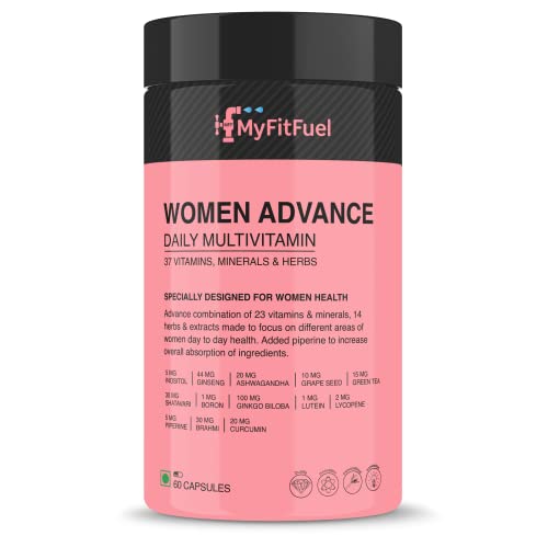 MyFitFuel Women Advance Daily Multivitamin (37 Herbs, Vitamins & Minerals) For Skin, Hair & Nails, Bones, Strength, Immunity, Focus, Antioxidants & more (60 Capsules)