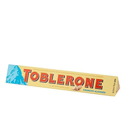 Toblerone of Switzerland Crunchy Almonds Swiss Milk Chocolate with Honey and Almond Nougat & Salted Caramelised Almonds, 100 Gram