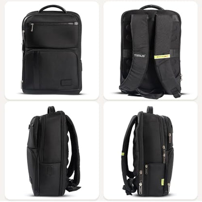 Timus Harvard Black Professional Laptop Backpack for Men & Women 18 L | Water Resistant | Premium Polyester Build with USB Port, Anti-Theft & Trolley Sleeve