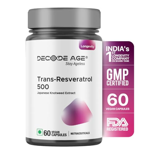 Decode Age Trans Resveratrol Supplement | Powerful Antioxidant for Anti-Ageing, Anti-Inflammatory, Metabolism & Heart Health | 500mg, 60 Capsules, Vegan