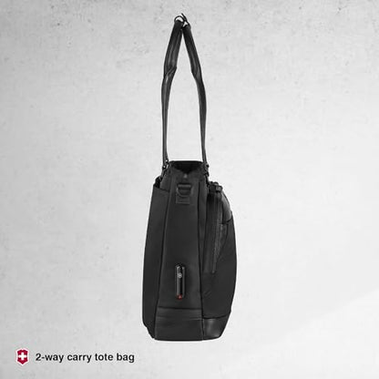 Victorinox Alox Nero, Office Bag (16 litres) Laptop Pocket, 44 cm, Black, Nylon/Leather, 611807 | Business Travel Tote Sling Bag For Men