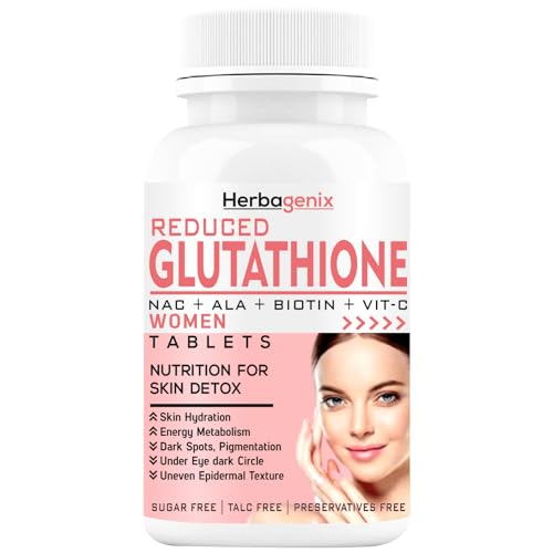 HERBAGENIX Glutathione Tablets For Skin Whitening L-Glutathione, Vitamin C, E, Biotin, Milk Thistle Powder, Hyaluronic Acid, Collagen Supplements For Women-60 Glow Tablet (No Capsule/Capsules)