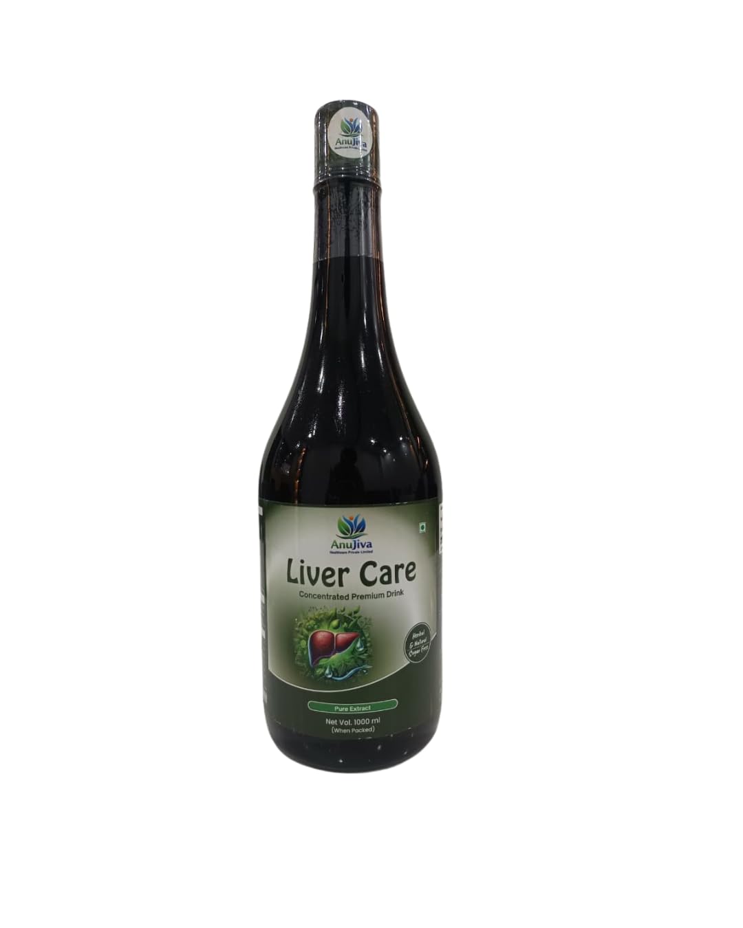 AnuJiva Liver Care Concentrated Premium Herbal Drink, Sugar Free, Pure Extract, Liquid, 1000 ml