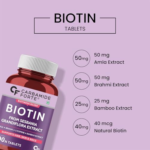 Carbamide Forte Biotin for Hair Growth with Amla, Brahmi & Bamboo Extract - 90 Veg Tablets