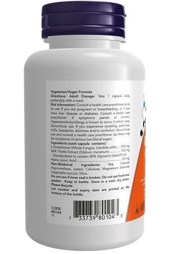 Now Foods Glutathione 500Mg W/Silymarin & Ala 60Vcap