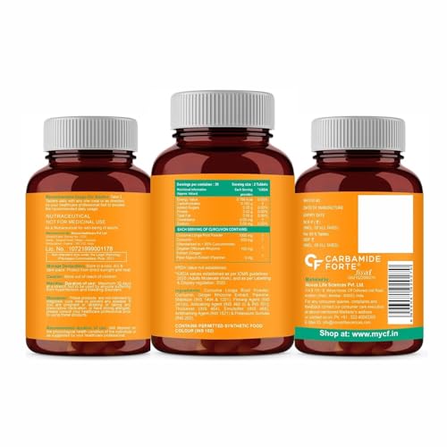Carbamide Forte Curcumin Tablets with Piperine and 95% Curcuminoids | Anti inflammatory Supplement for Adults | With Curcuma Longa, Turmeric & Ginger Root extract | 60 Veg Tablets
