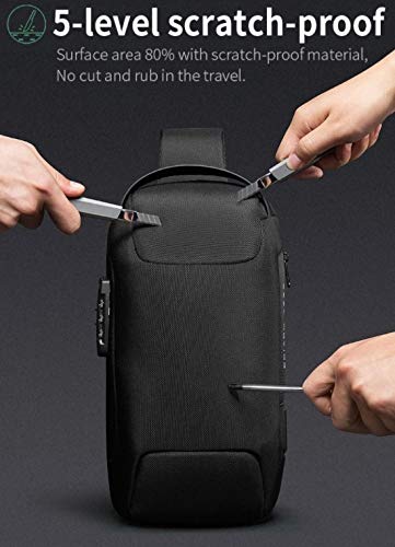 BANGE The Clownfish Sling Bags Water & Scratch Resistant Anti Theft Chest Crossbody Bags with USB Port fits up to 7.9 inches for Men and Women, (Black)