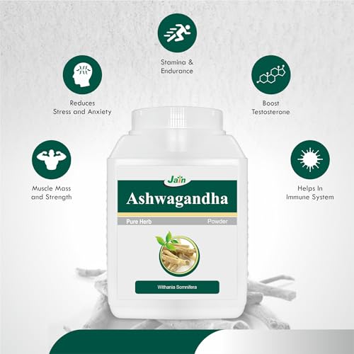 Jain Pure Ashwagandha Powder|Extra Energy, Stress Relief, Sound Sleep, Blood Sugar Support, Immunity Booster|100% Natural Premium Grade, 400 gms