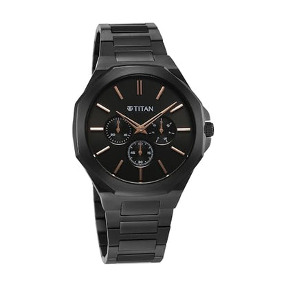 Titan Classic Slim Multifunction Quartz Multifunction Black Dial Stainl- image 4