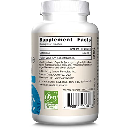 Jarrow Formulas Glutathione Reduced 500 Mg - 120 Capsules- image 2