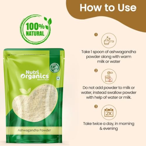 Nutri Organics Ashwagandha Powder - 100g | Ayurvedic Support for Stress, Mental Calmness & Anxiety Issues | Ashwagandha Podi/Amukkara Kizhangu/Asvagandha Churna