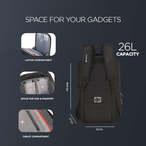 CARLTON Laptop Backpack 26L With Organized Interiors, RFID Protected Pocket, Fleece Lined Gadget Compartment & Ergofoam Back | Ferrous Black | Hampshire