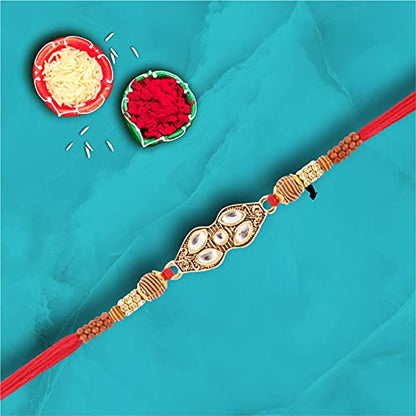 SFU E Com Chocolate Gift Pack for Birthday Anniversary Christmas Valentine | Diamond Design Rakhi with Chocolate Gift for Brother | Rakhi for Brother | Roli, Chawal, Chandan, Misri | 435