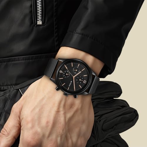 Titan Neo Black & Gold Quartz Analog with Day and Date Black Dial Stain- image 6