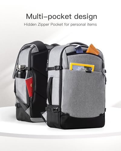 Inateck 20-46.2 L Travel Backpack, Expandable Hand Luggage Backpack for Men Women Laptop Backpack Splashproof Compatible 14/17.3 Inch Laptop and 12.9 Inch iPad for Weekender, gray, 46.2 L, Casual