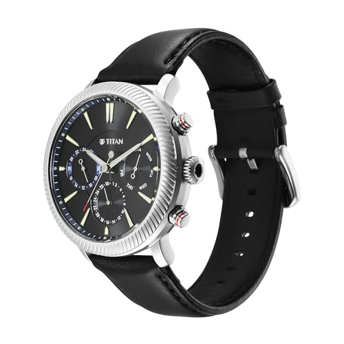 Titan Regalia Stellar Quartz Multifunction Black Dial Leather Strap Wat- image 8