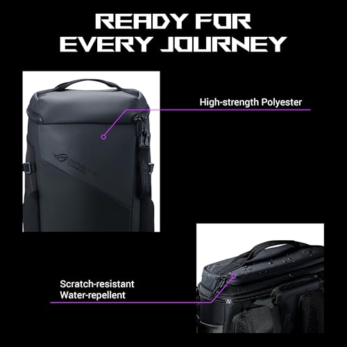ASUS ROG Ranger BP2701 (2025) Lightweight Gaming Backpack, Spacious storage upto 22L, Ergonomic design, Built-in luggage strap, Adjustable Chest Strap, fits up to a 17-inch laptop, Black, 0.93 kg