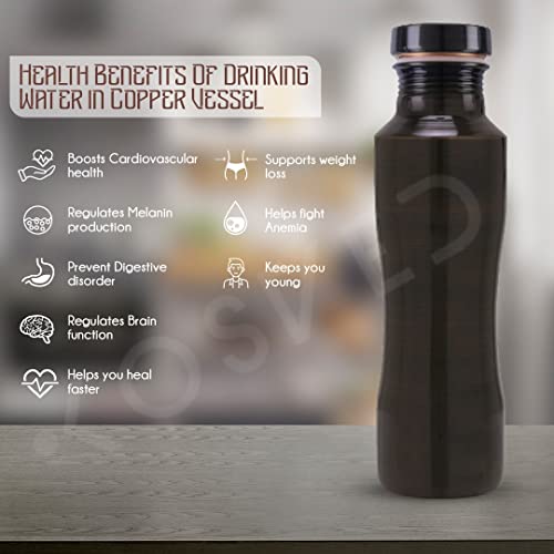 KOSVED Pure Copper Jasmine Antique Plain Water Bottle, 100% Copper, Lea- image 8
