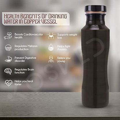 KOSVED Pure Copper Jasmine Antique Plain Water Bottle, 100% Copper, Lea- image 8