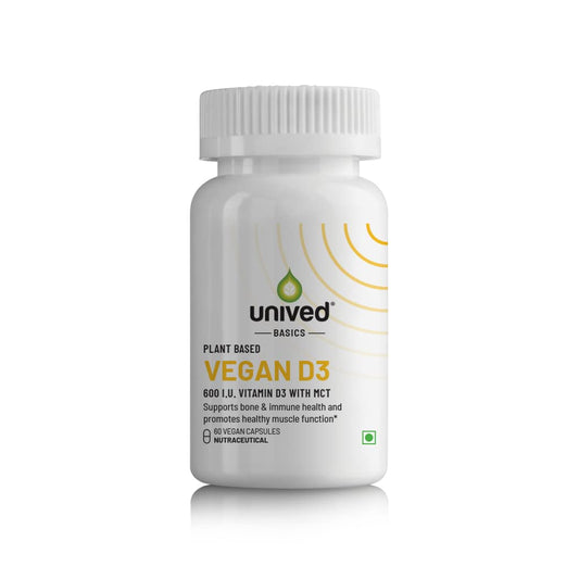 Unived Basics Plant-Based Vegan Vitamin D3 from Lichen, 600 I.U. for Bone, Cognitive, Immune Health, 60 Vegan Capsules, One Daily (2 month supply)