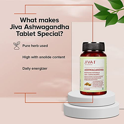 Jiva Ashwagandha Tablet | 100% Ayurvedic Formulation for Immunity And Energy Level | Helpful in Kapha & Vata Doshas- 120 Tablets (Pack of 1)