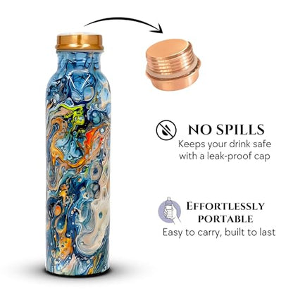 Printed Copper Bottle - Copper Water Bottle 1+ Litre - Floral Water Bottle - Pure Copper Bottle For Office & Home - Water Bottle Copper For Women - Water Bottle For Men - Gym Water Bottle Copper