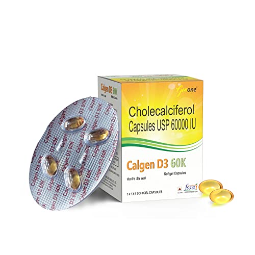 GenOne Calgen D3 Vitamin D3 Capsule for boosting immunity, Healthy bones and Strong muscles (20 Caps)