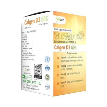 GenOne Calgen D3 Vitamin D3 Capsule for boosting immunity, Healthy bones and Strong muscles (20 Caps)