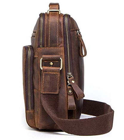 Contacts Unisex Genuine Leather Messenger/Crossbody/Sling Bag (Hunter Brown) Compatible with I PAD & Mini Laptop or Tablet upto 9 Inches