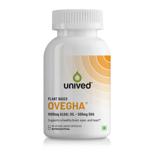 Unived OVEGHA Plant-Based Omega-3 DHA | 1000mg Algae Oil 500mg DHA Per Serving | for Heart, Hair, Skin, Joint, Brain & Eye Health | 60 Vegan Capsules