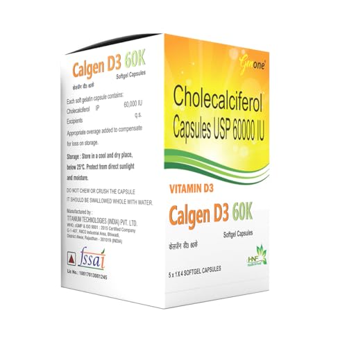 GenOne Calgen D3 Vitamin D3 Capsule for boosting immunity, Healthy bones and Strong muscles (20 Caps)