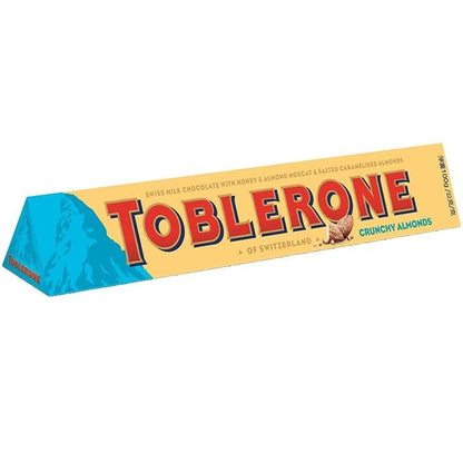 Toblerone of Switzerland Crunchy Almonds Swiss Milk Chocolate with Honey and Almond Nougat & Salted Caramelised Almonds, 100 Gram