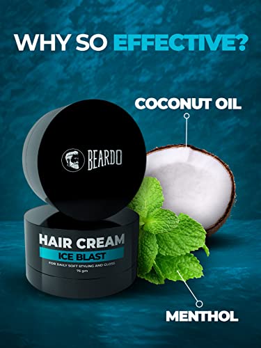 Beardo Ice Blast Hair Cream, 75 gm | Hair Cream for Men with Menthol & Coconut Oil | Hair Styling Ceam | Daily Styling | Cooling Cream | Cool Lock Technology