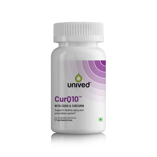 Unived CurQ10 | High dose blend of 300mg CoQ10 with 100mg Curcumin | Powerful Antioxidant for Heart Health & Overall Wellbeing | 30 Capsules