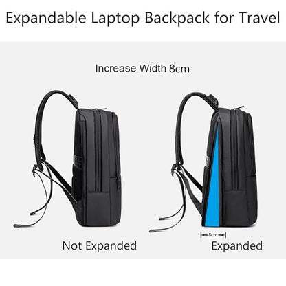 Arctic Hunter Slim Laptop Backpack for Men Women Lightweight 18L Expandable Backpack Shockproof 15.6" Laptop Pocket Water-resistant Daypack Compact Computer Bag for Casual Office Daily College, Black