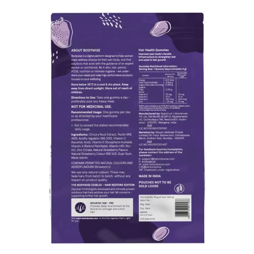 Be Bodywise Biotin Hair Gummies for Stronger, Shinier Hair & Nails | 90 Day Pack | High Potency Biotin, Zinc, Folic Acid, Fibre & Multivitamins | Strawberry Flavour | No Added Sugar, Gut Friendly