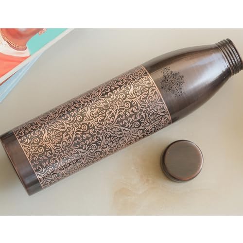 INDIAN ART VILLA 100% Pure Copper Water Bottle, Antique Dark Embossed D- image 4