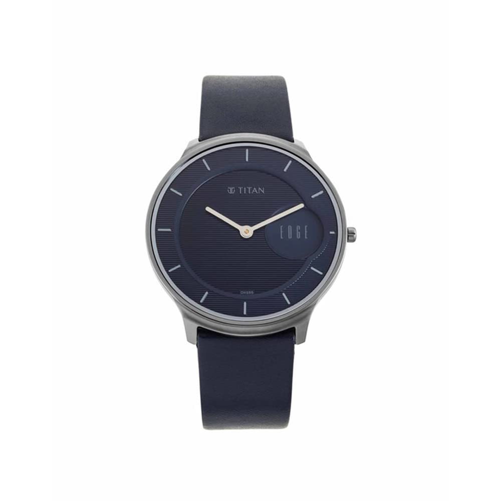 Titan Edge Quartz Analog Blue Dial Leather Strap Watch for Men-NS1843QL- image 5
