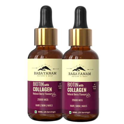 Rasayanam Liquid Biotin & Collagen For Hair Growth Pack Of 2 (Sugar-Free Berry Flavour) | Supports Glowing Skin, Hair Growth Stronger Than Tablets & Capsules | For Men & Women, 100 Ml