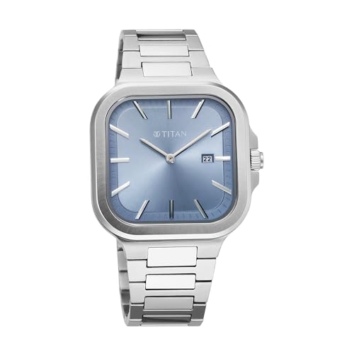 Titan Classique Slim Square Quartz Analog with Date Blue Dial Stainless- image 5