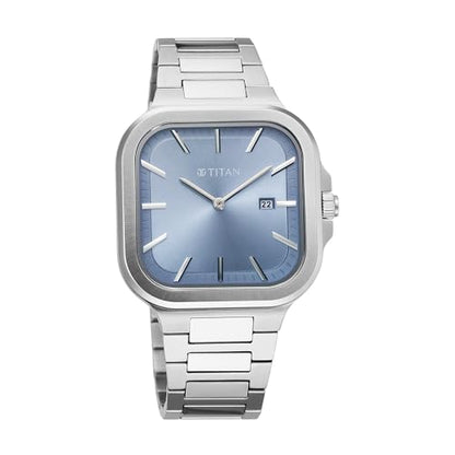 Titan Classique Slim Square Quartz Analog with Date Blue Dial Stainless- image 5