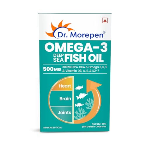 DR. MOREPEN Omega 3 Fish Oil with 300mg EPA & DHA | 500mg | High Potency Fish Oil 60 Softgels (Pack of 1)