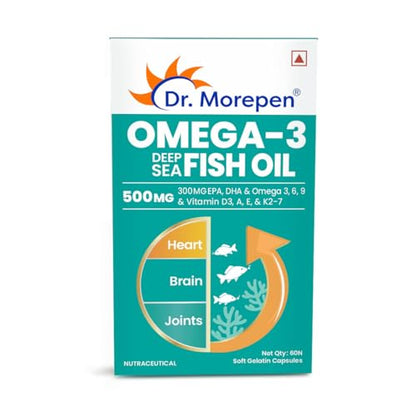 DR. MOREPEN Omega 3 Fish Oil with 300mg EPA & DHA | 500mg | High Potency Fish Oil 60 Softgels (Pack of 1)