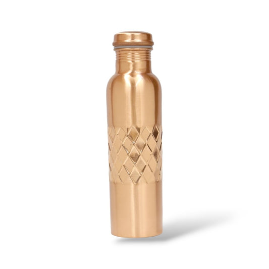 KUVI Copper Charge 1000ml Water Bottle 100% Pure Copper Water Bottle Leak Proof & Rust Proof for Home, School & Office (1000 ml) (Middle Dimond)