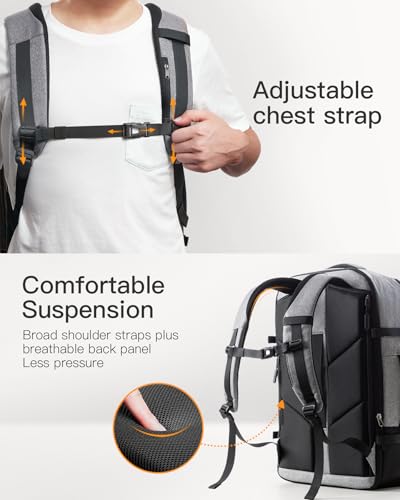 Inateck 20-46.2 L Travel Backpack, Expandable Hand Luggage Backpack for Men Women Laptop Backpack Splashproof Compatible 14/17.3 Inch Laptop and 12.9 Inch iPad for Weekender, gray, 46.2 L, Casual