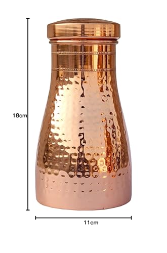 World Fire 100% Pure Copper Water Bedroom Bottle | Bedside Carafe | Bedroom jar with inbuilt Copper Glass/Vessel 1 Liter